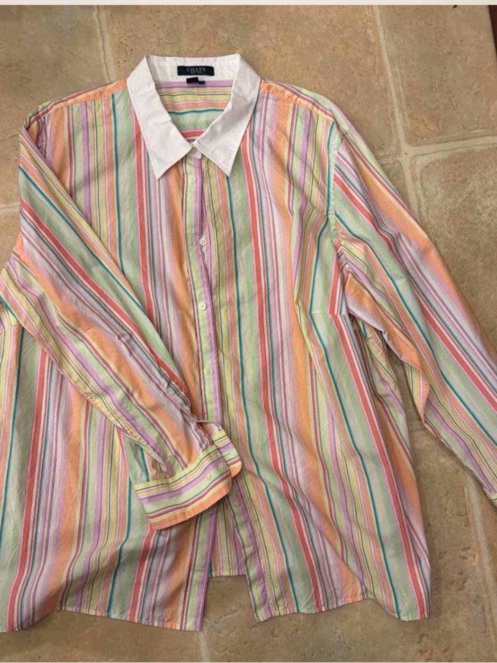 Ralph Lauren Chaps Multicolor Striped Button-Up Shirt with White Collar